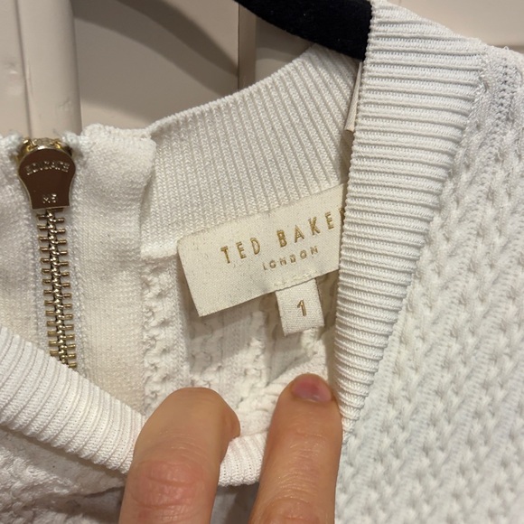 Ted Baker White Knit Top with Dark Green Satin Midi Skirt - Picture 3 of 4